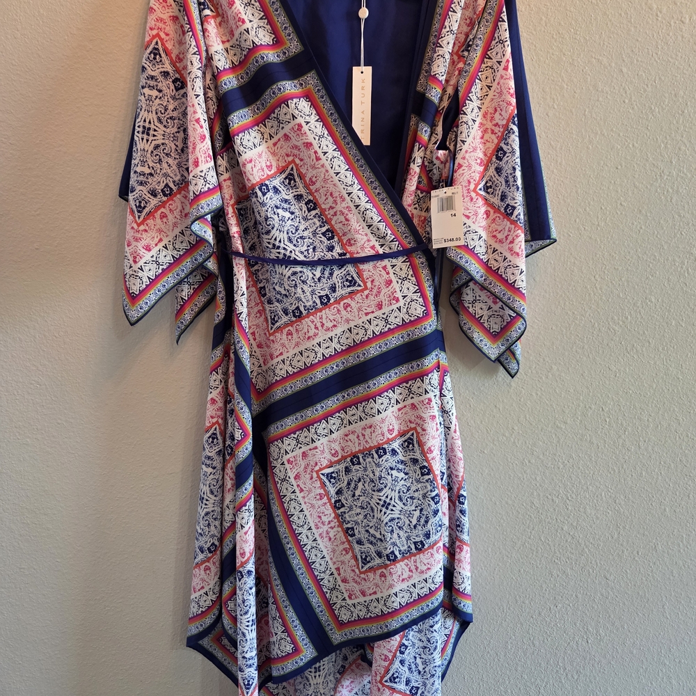 Trina Turk Blue and Pink Patterned Dress